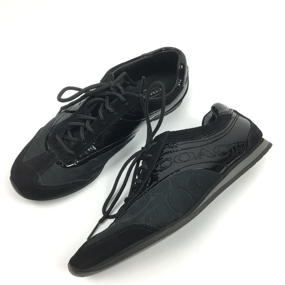 Coach kodie Black patent canvas suede sneakers